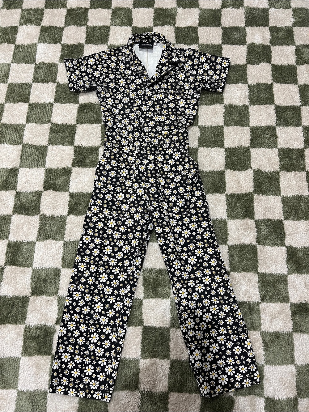 Big Bud Press Black Jumpsuit with White & Yellow Daisy Print